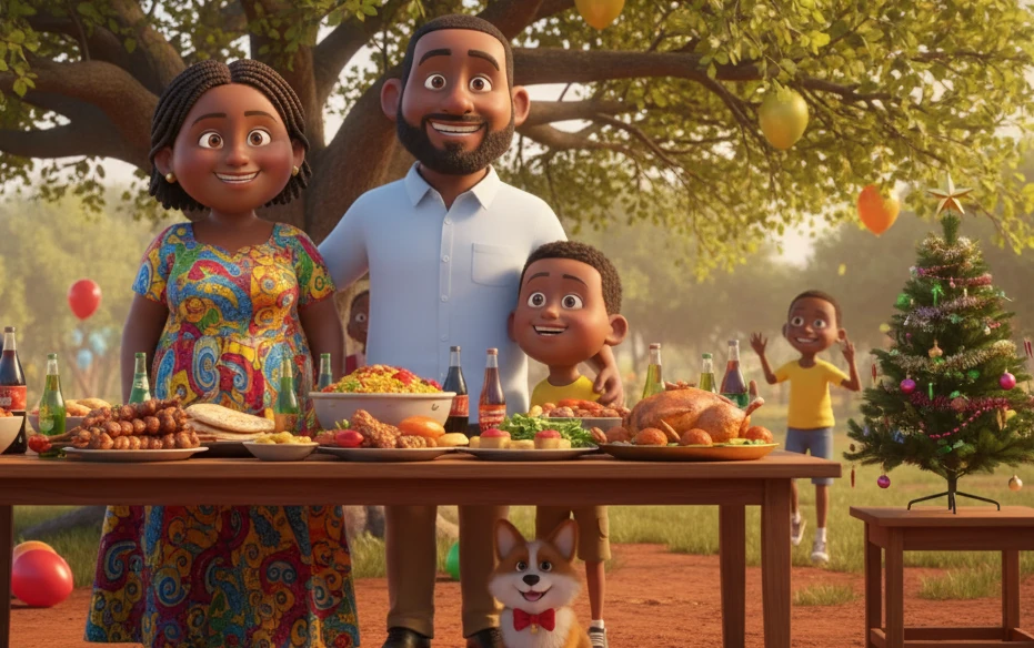 The Comparewells family enjoying a festive Christmas celebration in Kenya.