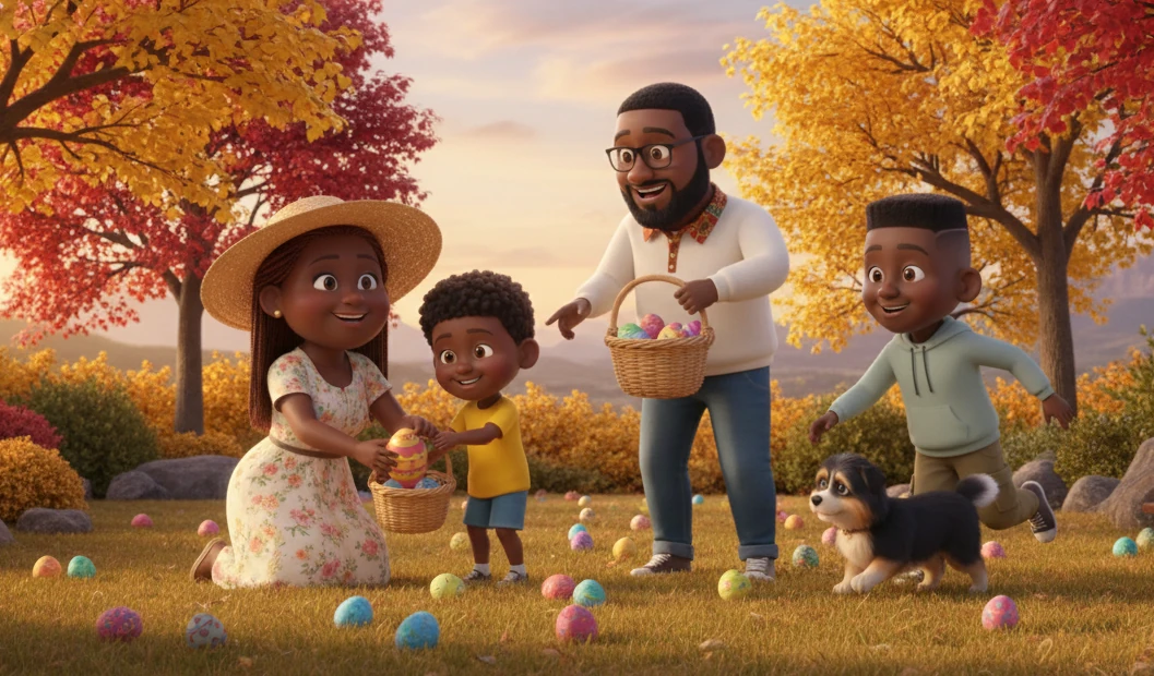 The Comparewells family celebrating Easter with hot cross buns and an egg hunt in South Africa.