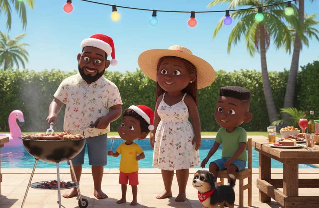 The Comparewells family enjoying a sunny, summer Christmas braai in South Africa.