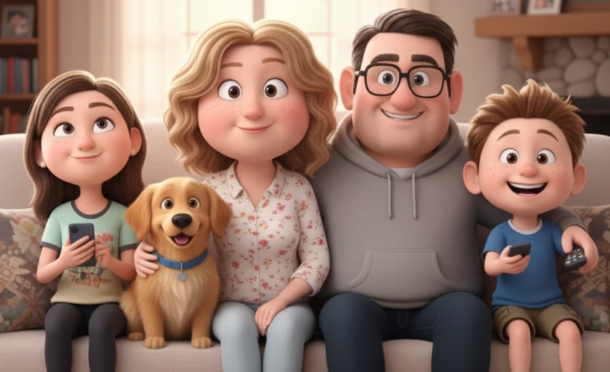 The Comparewells family on their sofa.