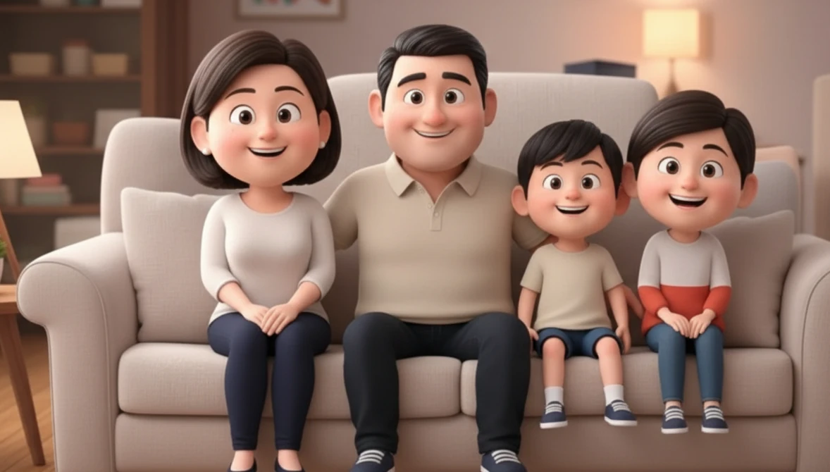 The Comparewells family on their sofa.